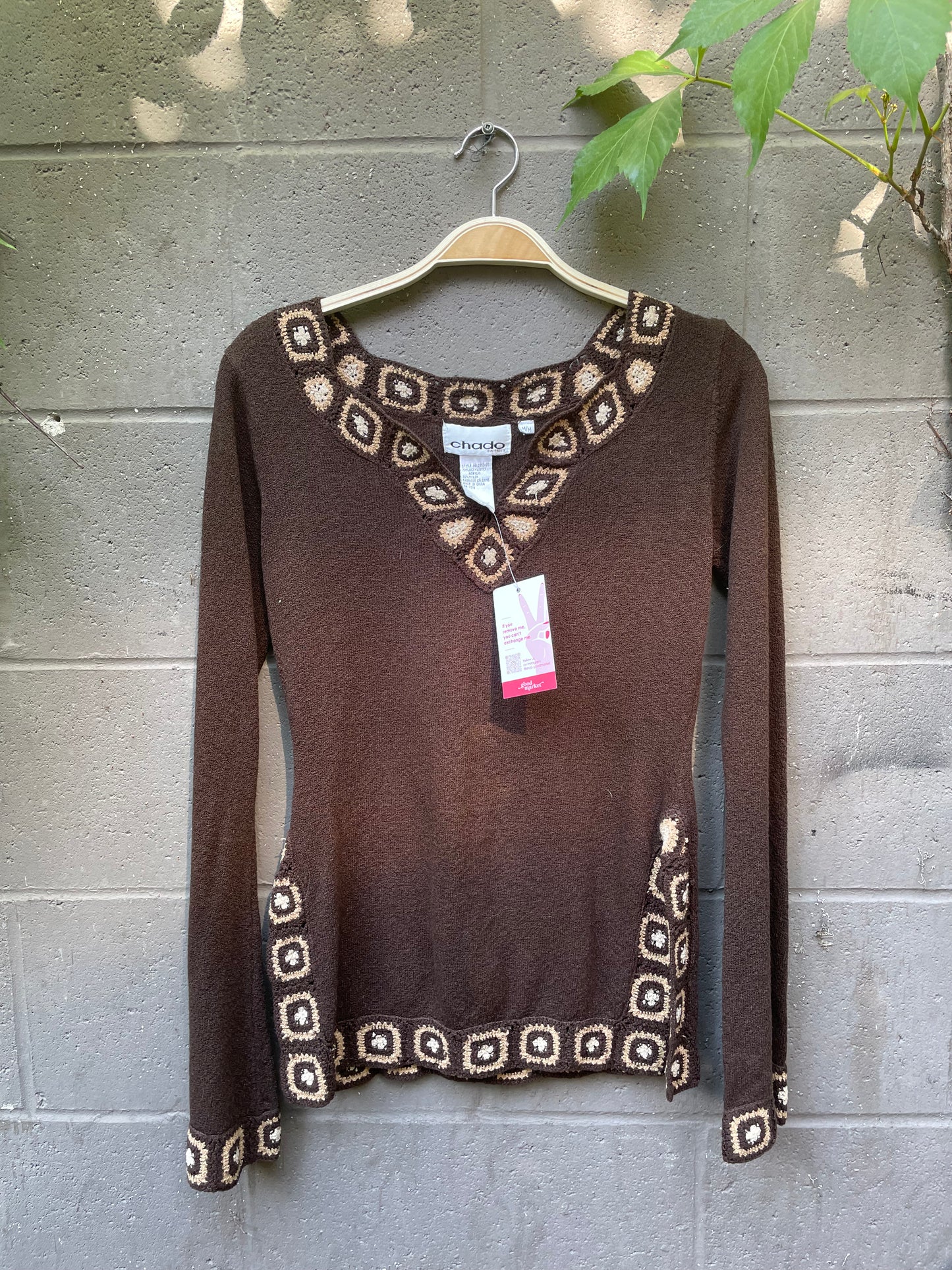 vintage 00's chado boho crochet trim tunic