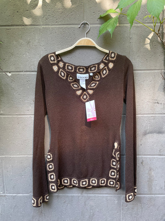 vintage 00's chado boho crochet trim tunic