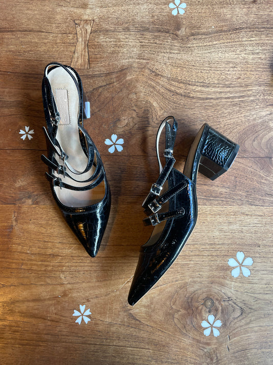 topshop black croc embossed slingback day heel