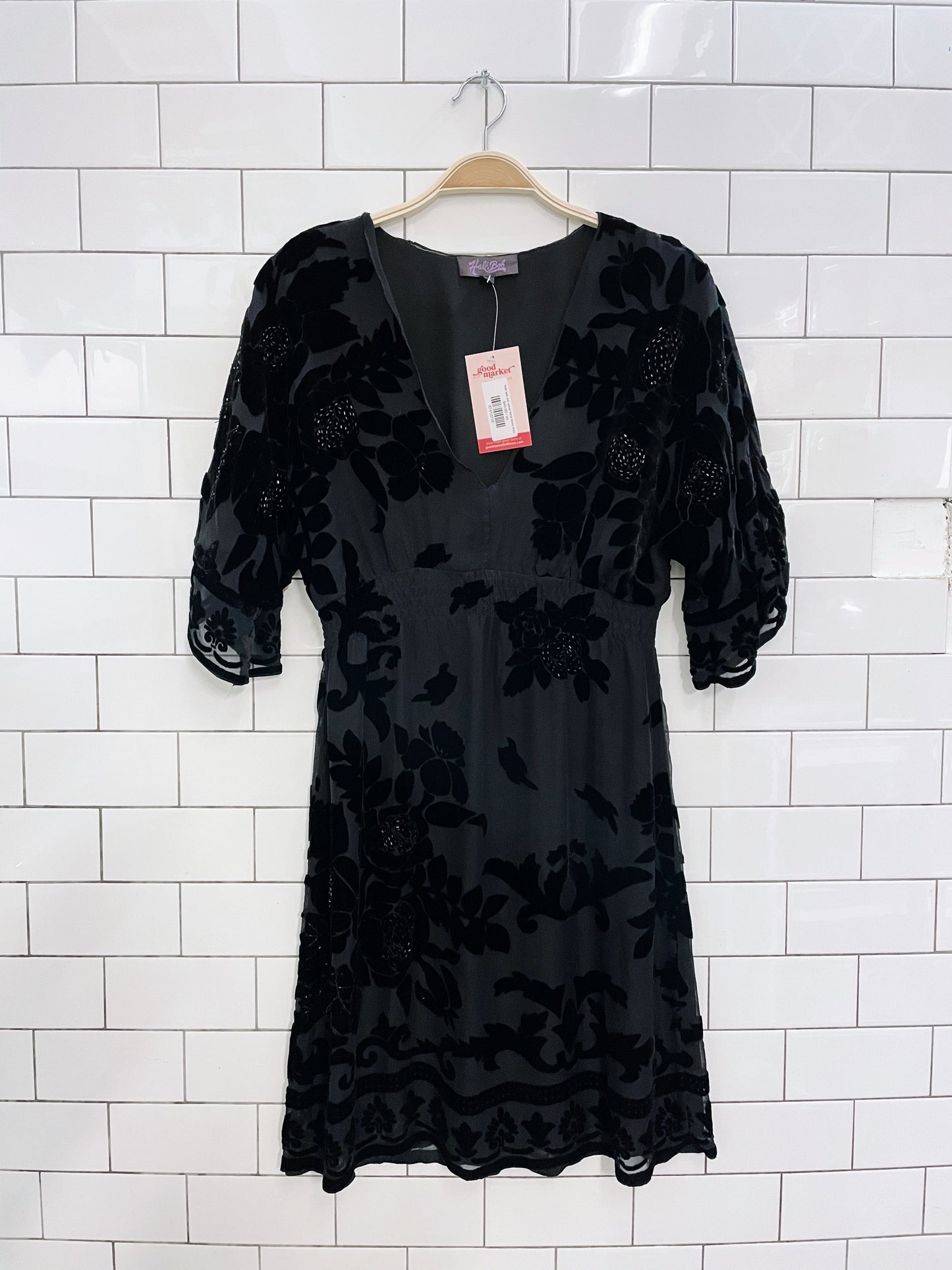 hale bob silk velvet floral boho dress