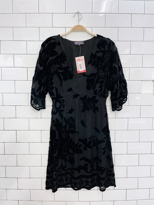 hale bob silk velvet floral boho dress