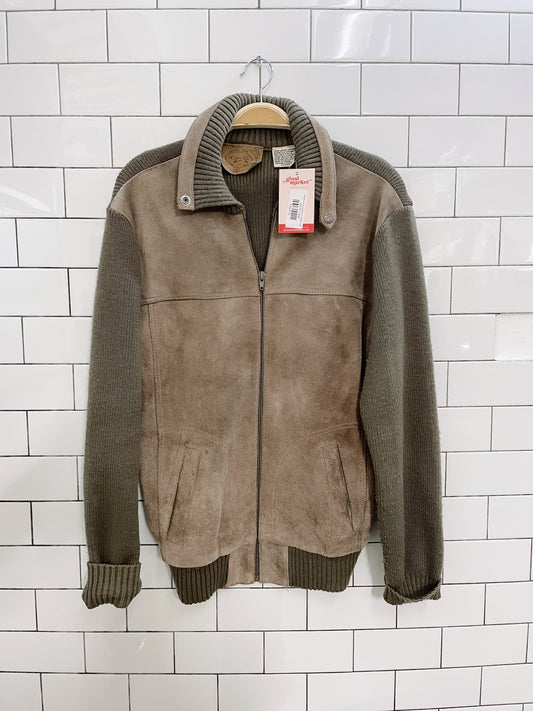 vintage arctic fox suede trim sweater jacket