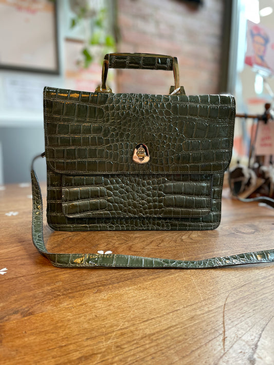 vintage 60's croc leather embossed top handle bag