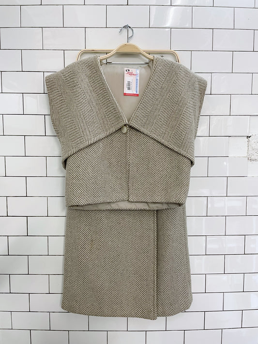 2-piece wool herrinbone cape and midi wrap skirt set