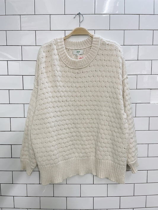 aerie textured waffle neutral knit crew