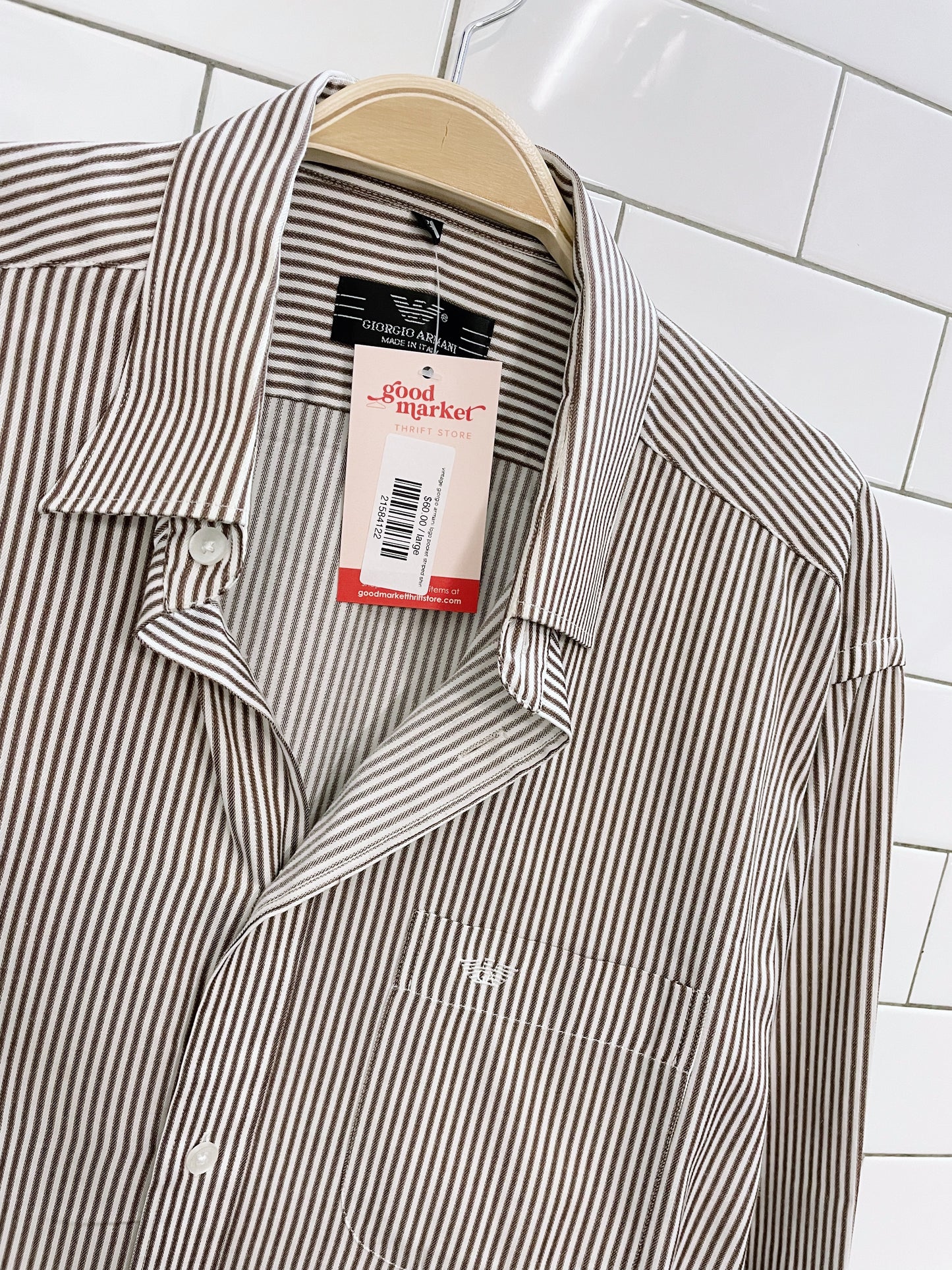 vintage giorgio armani logo pocket striped shirt