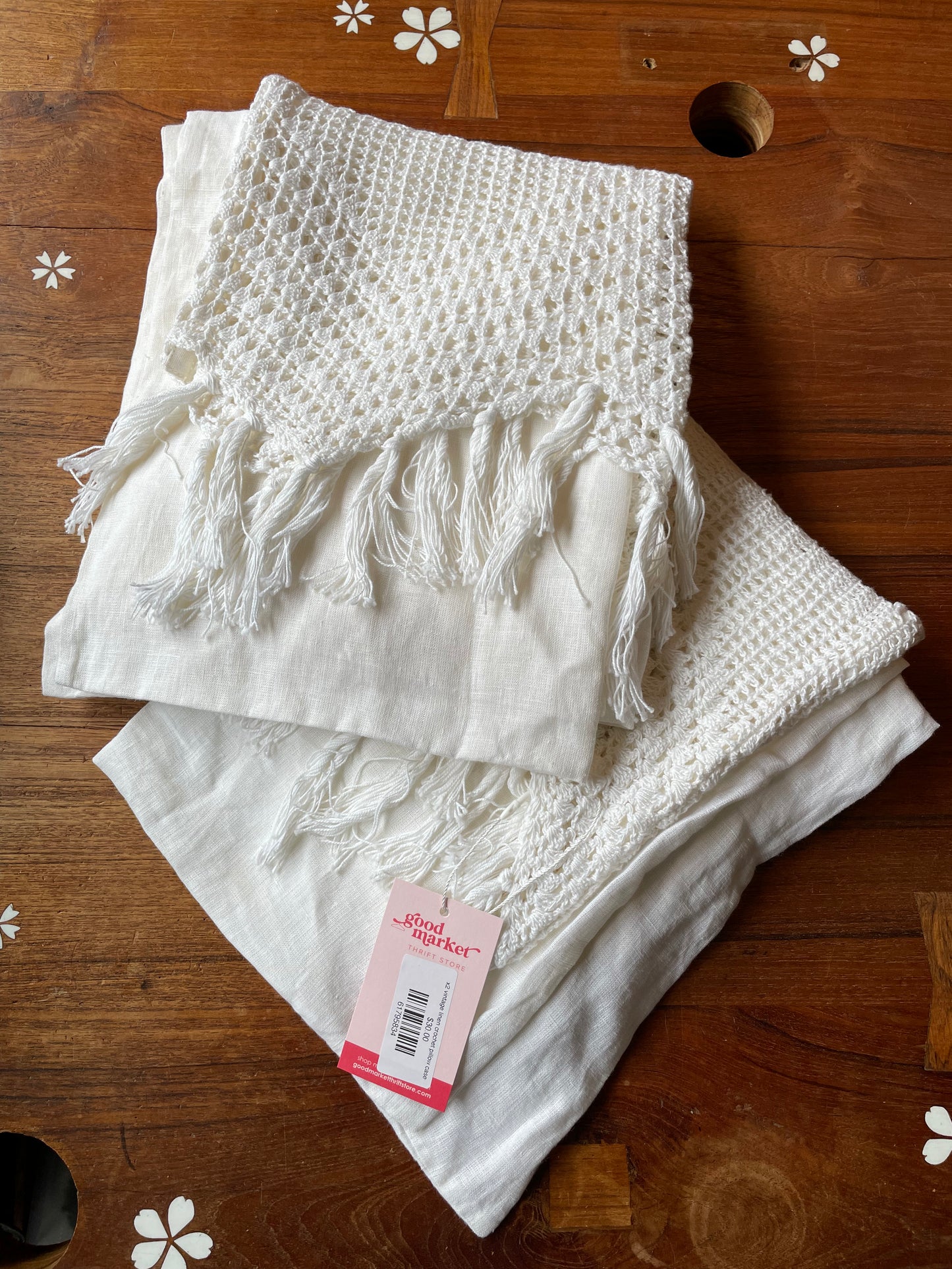 x2 vintage linen crochet pillow cases