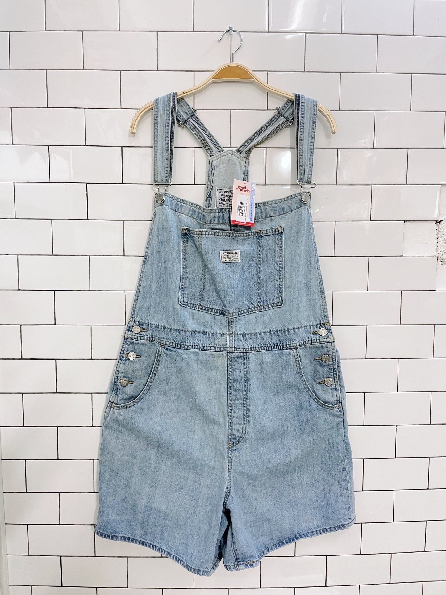 levi's light wash denim overall shorts