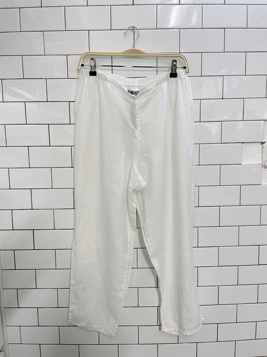 flax high rise white linen pants