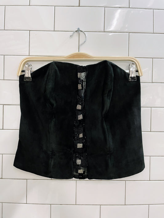 vintage danier beaded mesh panel suede corset