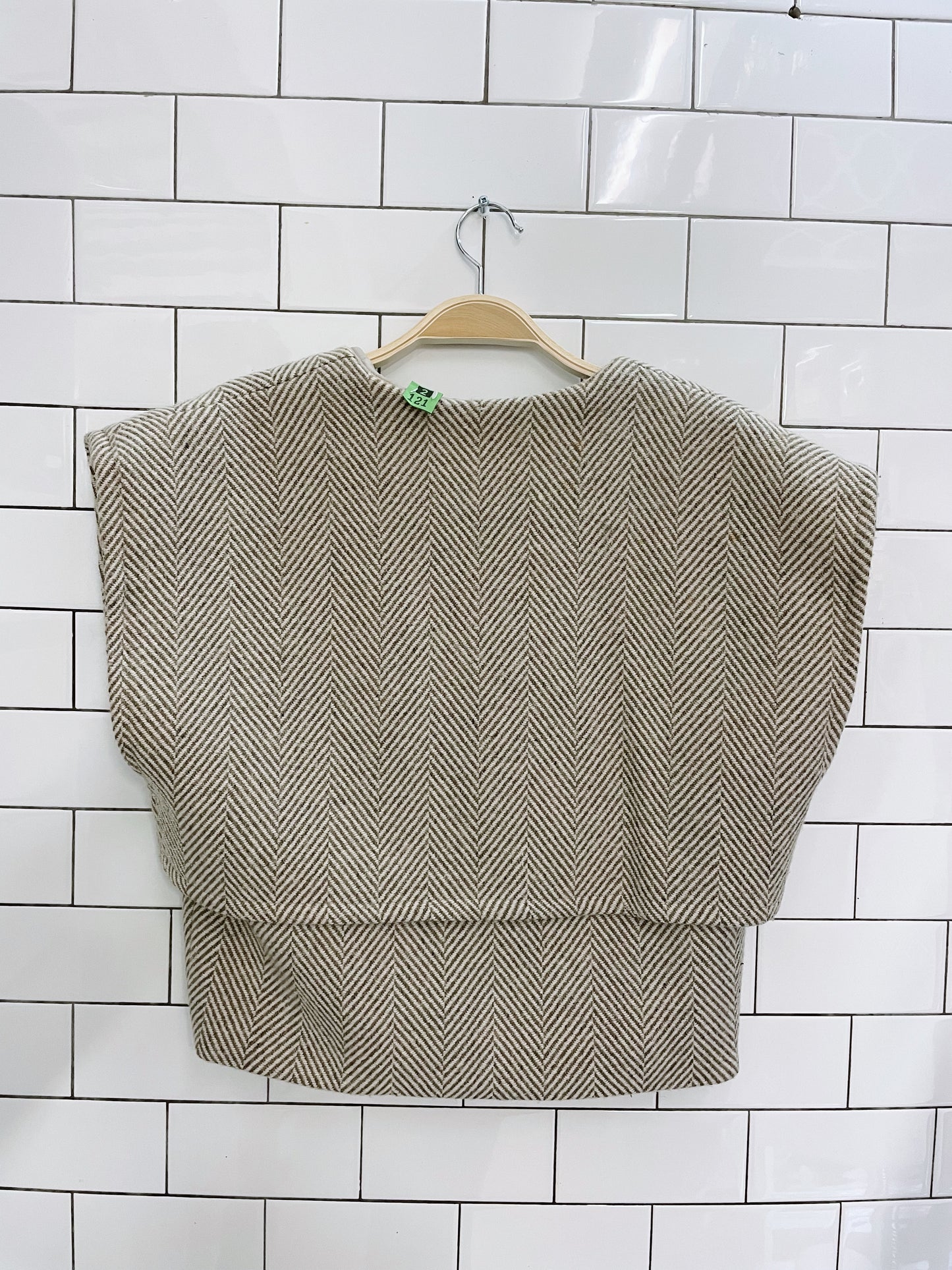 2-piece wool herrinbone cape and midi wrap skirt set