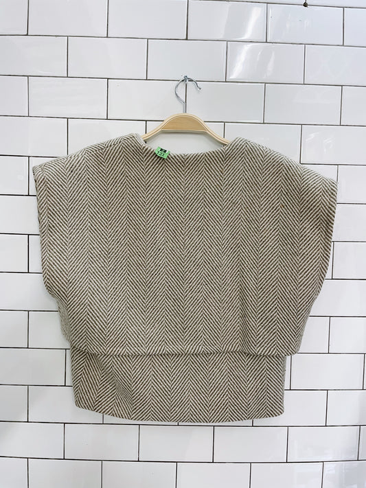 2-piece wool herrinbone cape and midi wrap skirt set