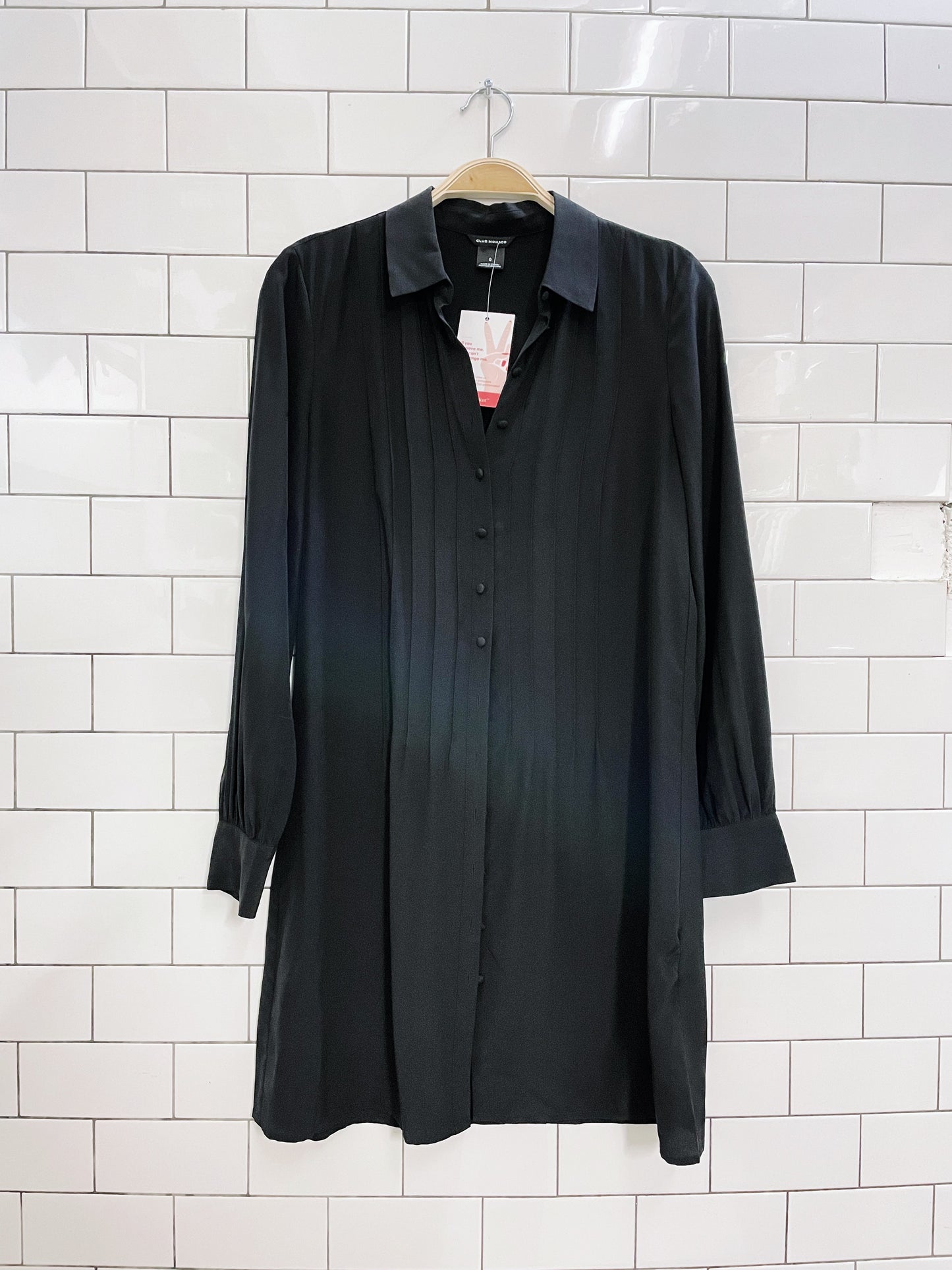 club monaco silk long sleeve shirt dress