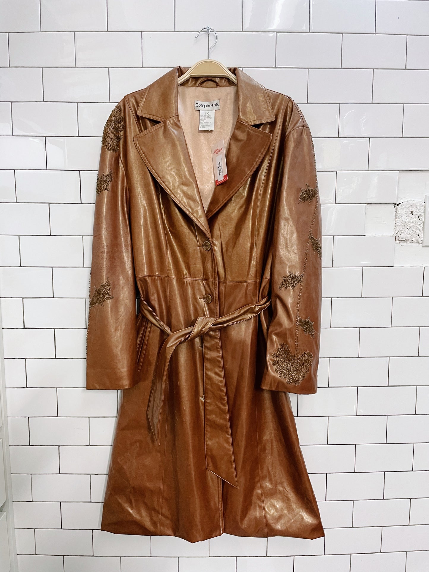 vintage compliments bronze beaded rain trench coat