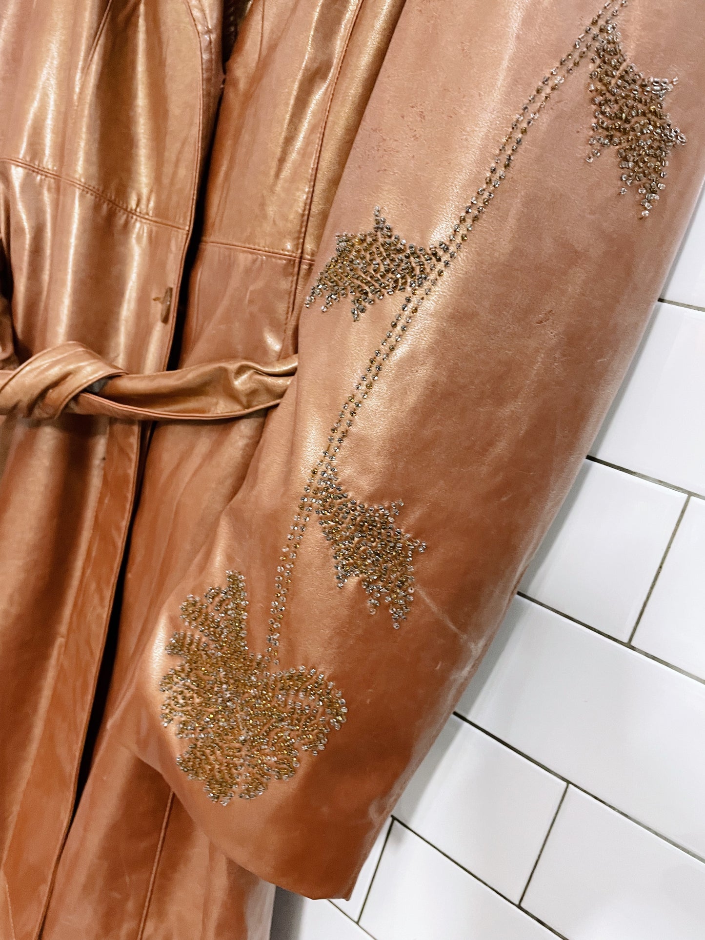 vintage compliments bronze beaded rain trench coat