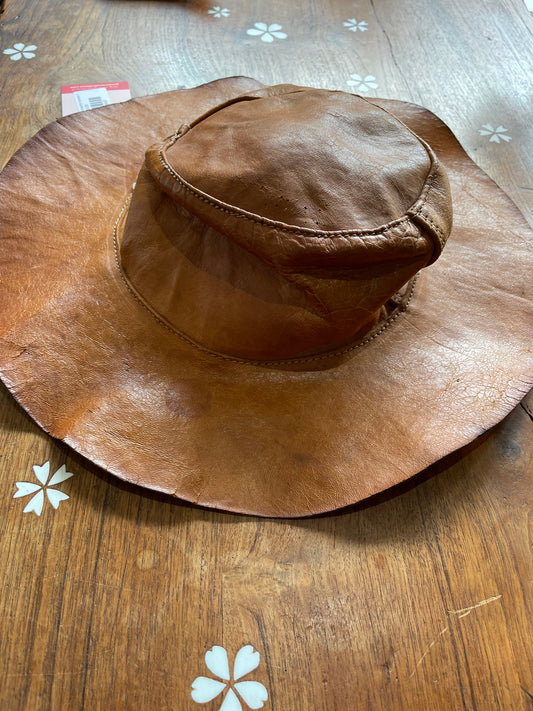 vintage handmade leather rancher hat
