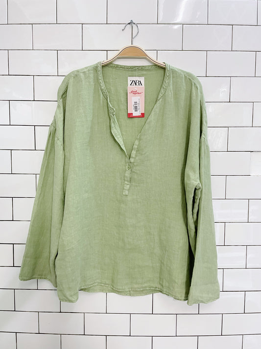 zara light green long sleeve linen shirt