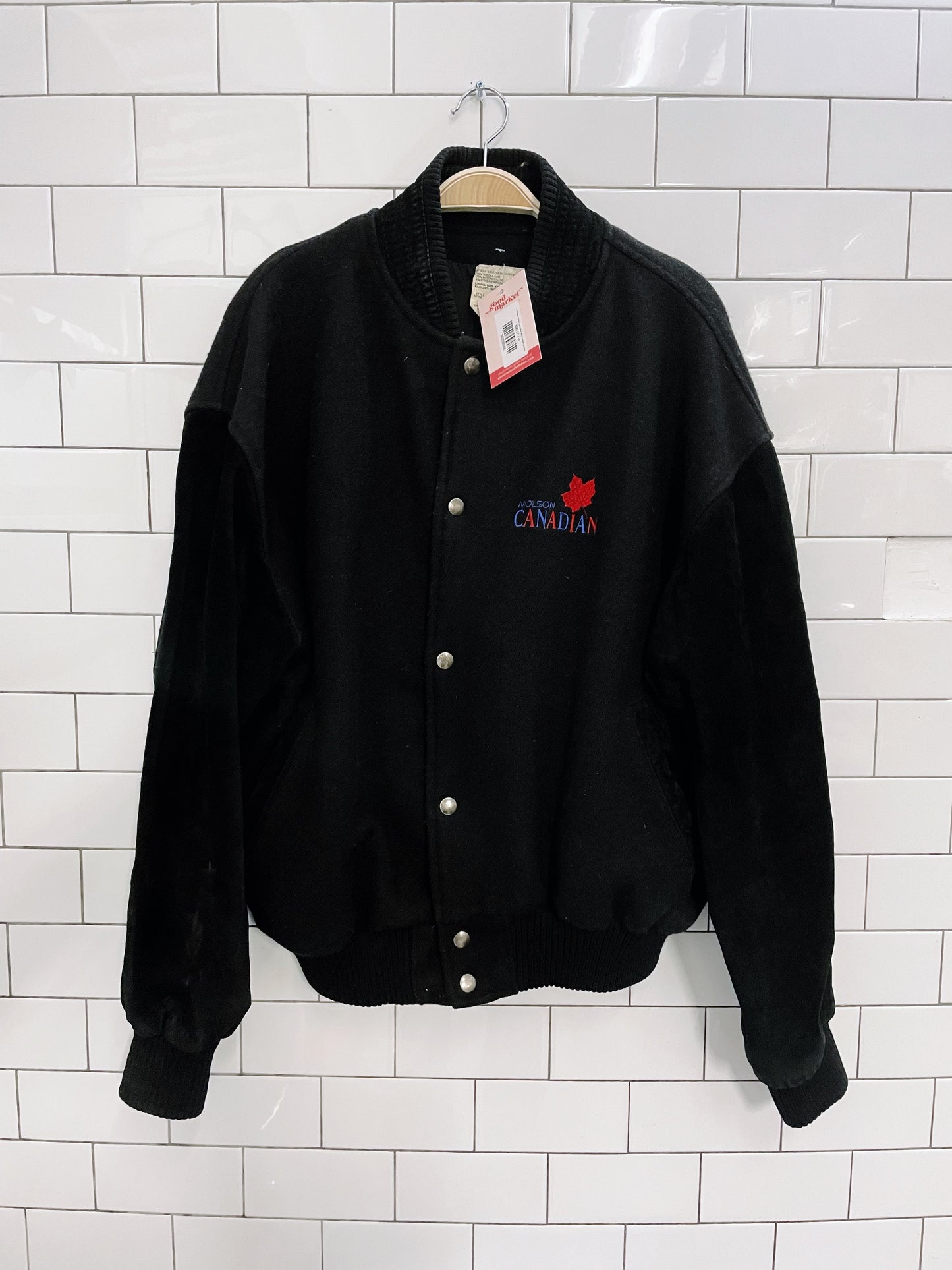 vintage molson canadian wool suede bomber jacket