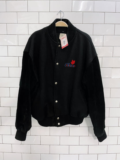 vintage molson canadian wool suede bomber jacket