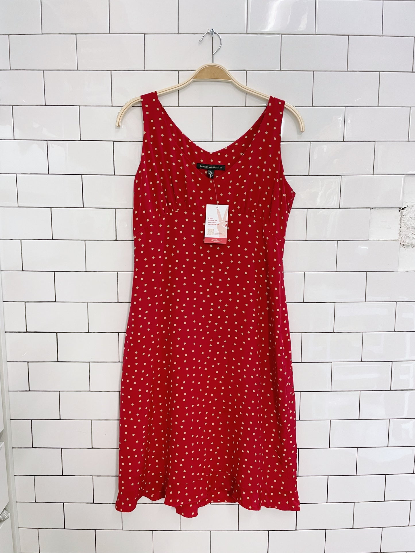sandra angelozzi silk red polka dot midi dress