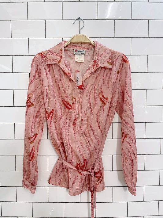 vintage 70s d'allairds pink tie waist blouse