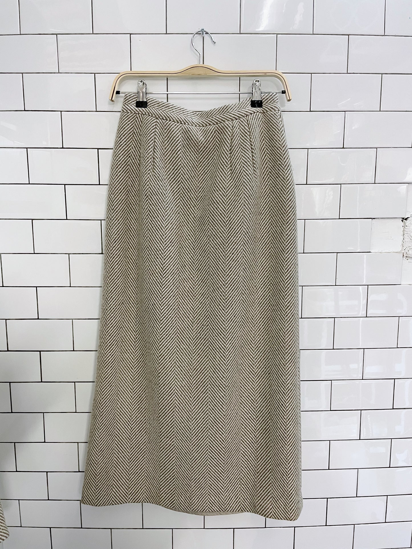 2-piece wool herrinbone cape and midi wrap skirt set