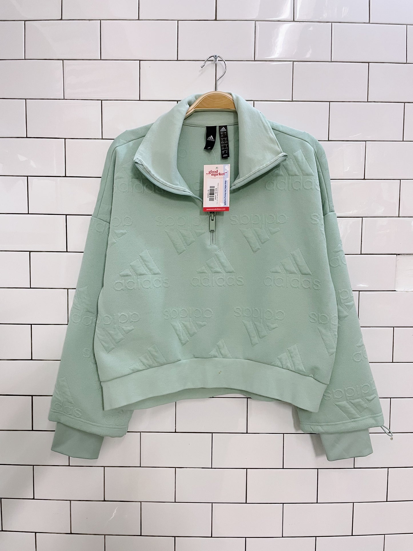 adidas oversized debossed logo crop 1/2 zip pullover