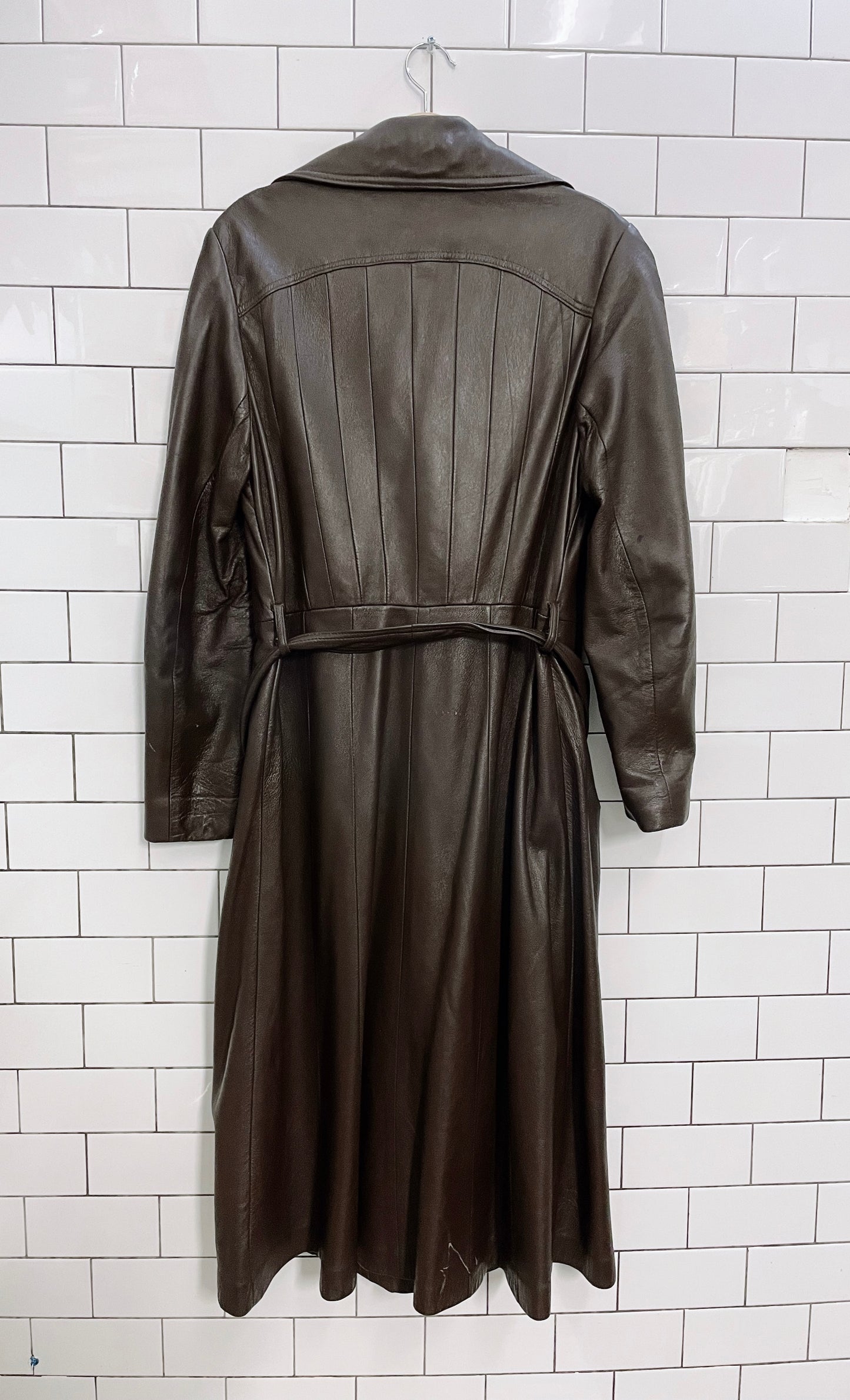 vintage trojan leather belted trench coat