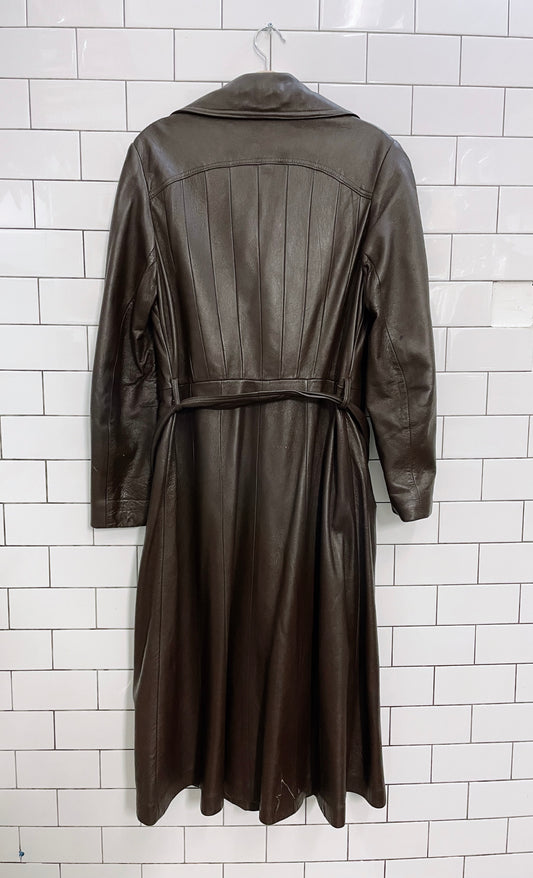 vintage trojan leather belted trench coat