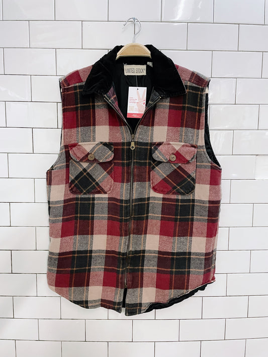 vintage limited stock flannel quilted chore vest