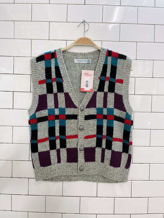 vintage 80s esprit colourblock wool-blend vest