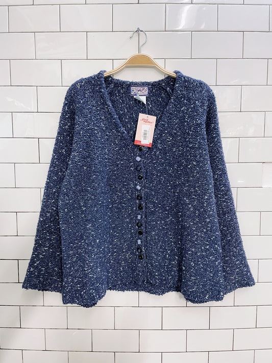 vintage april cornell blue boucle knit cardi