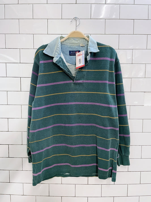 vintage 90s denim collar striped pique ls polo