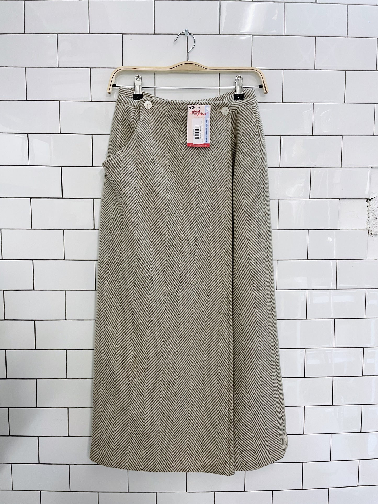 2-piece wool herrinbone cape and midi wrap skirt set