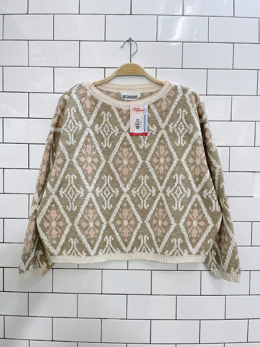 vintage 19th ave boxy neutral argyle summer knit