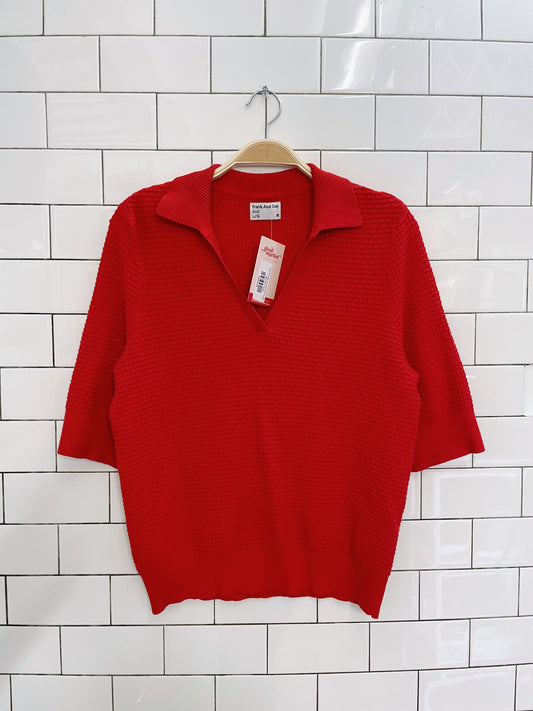 frank and oak red textured knit ss polo