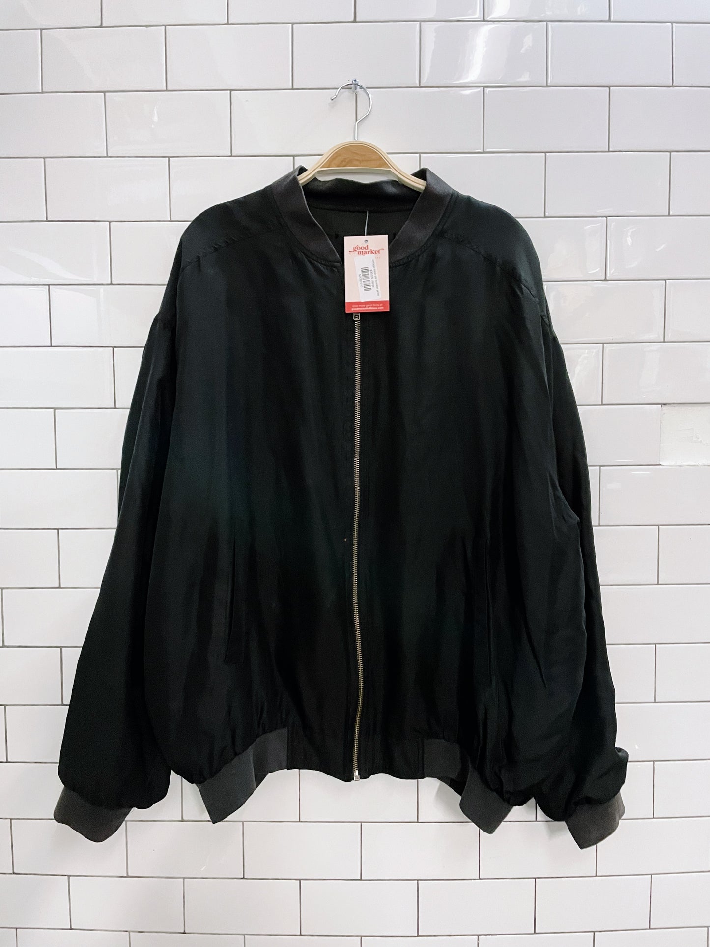 vintage black silk bomber jacket