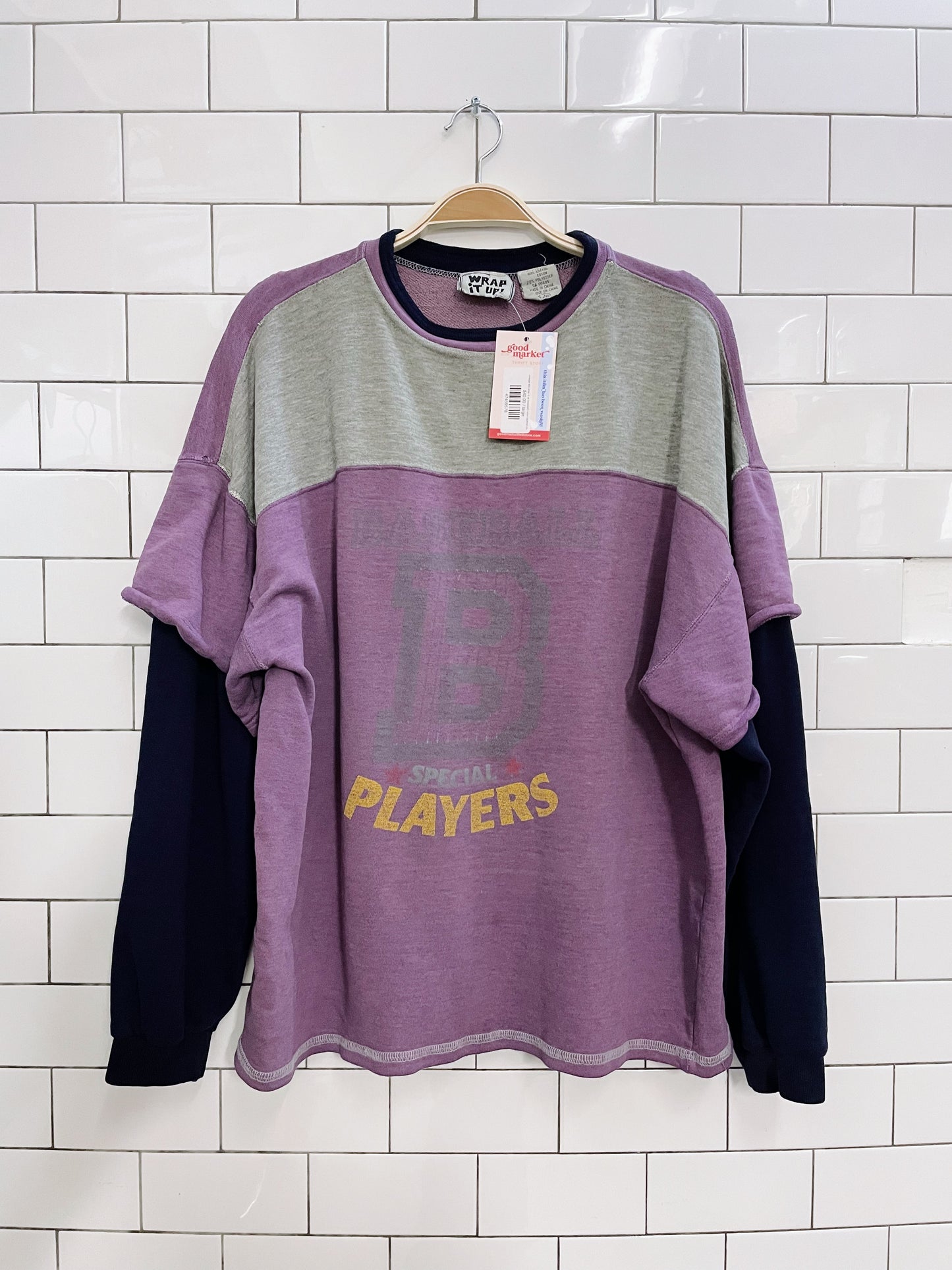 vintage 90s wrap it up baseball t-shirt layered crew