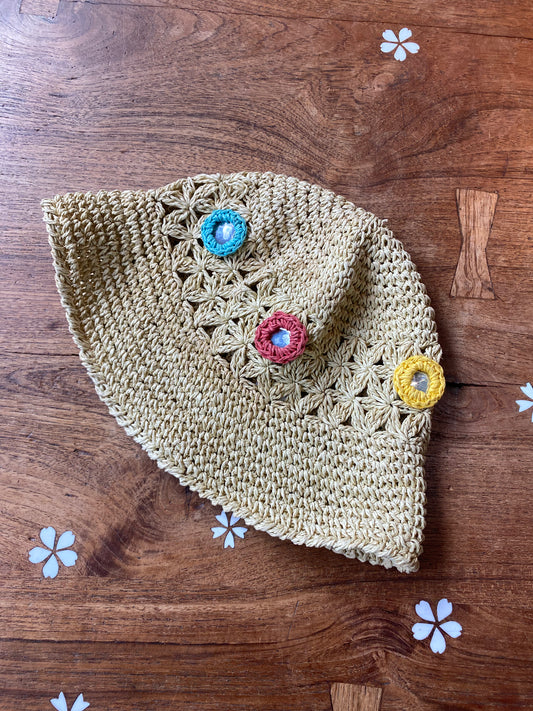 vintage straw sun bucket hat