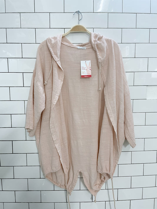 made in italy linen blend open hooded top