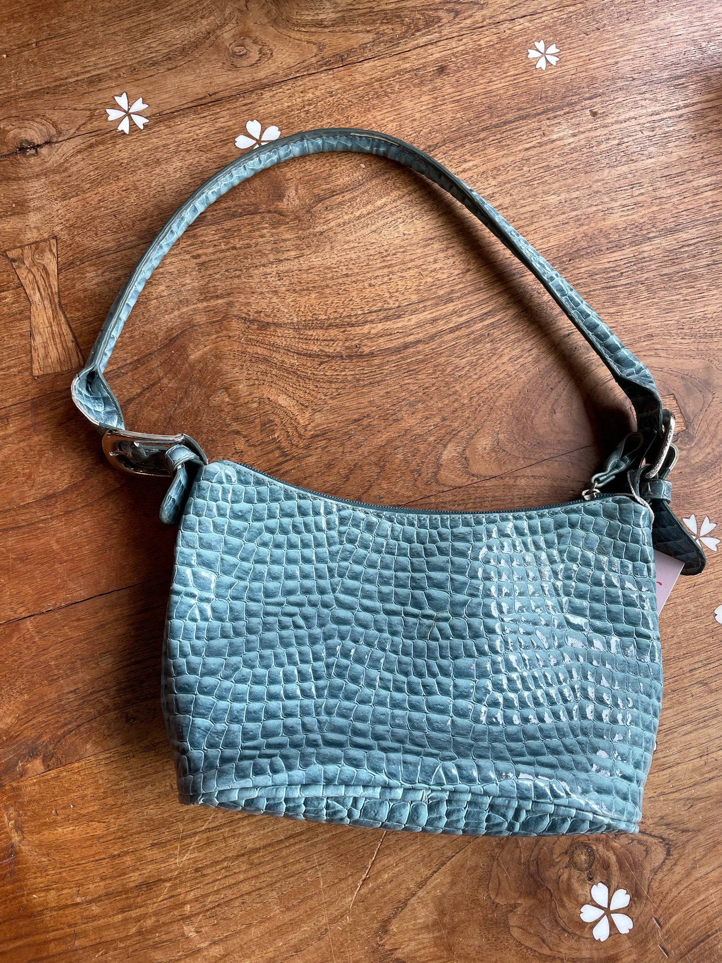 y2k vivant blue faux leather mini shoulder bag