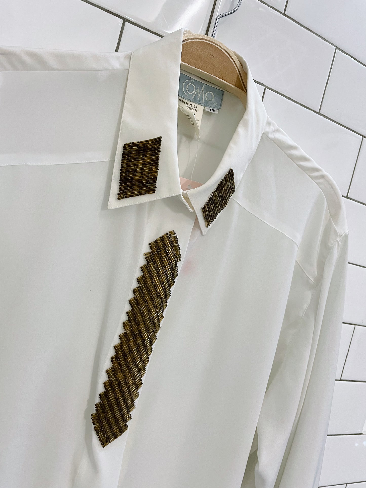 vintage como gold beaded tuxedo blouse