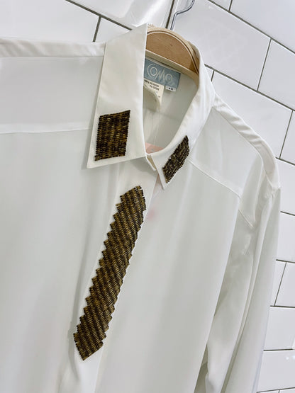 vintage como gold beaded tuxedo blouse
