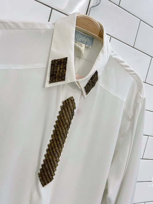 vintage como gold beaded tuxedo blouse