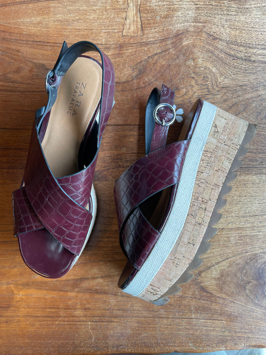 zara croc criss cross platform sandals