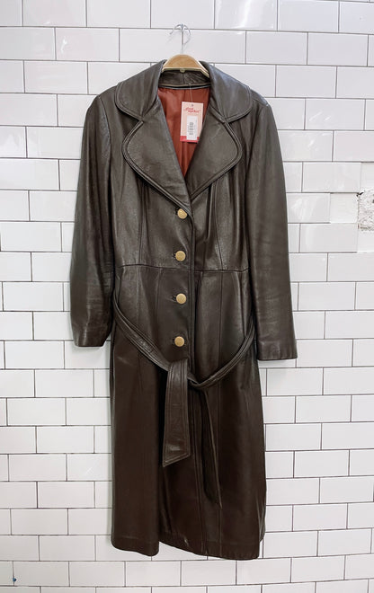 vintage trojan leather belted trench coat