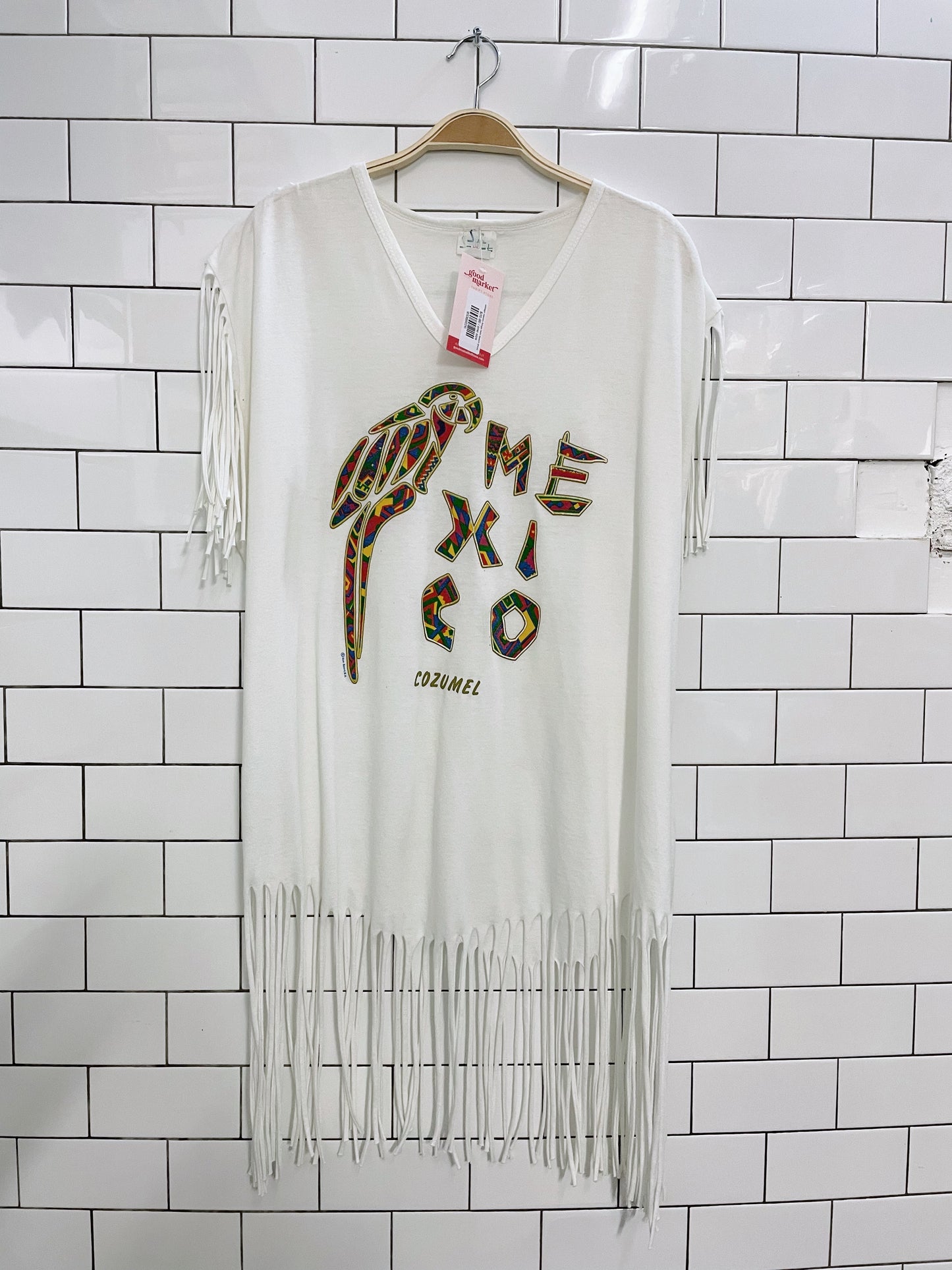 vintage mexico fringe hem beach dress