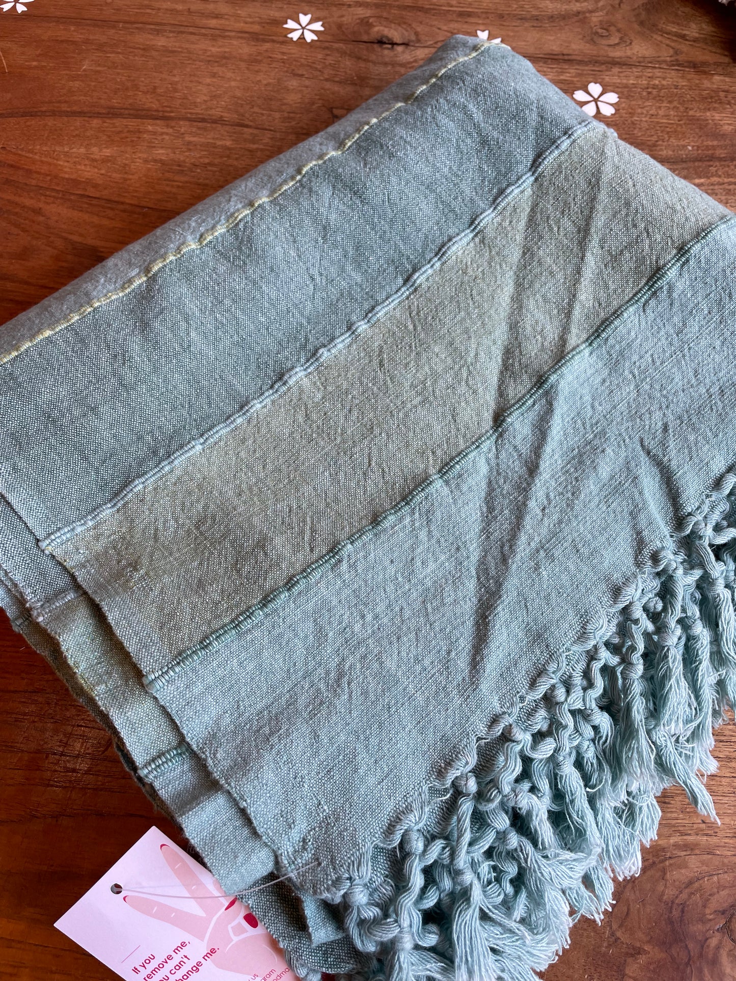 boho woven minimal green beach blanket