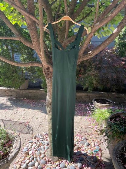 vintage green bustier cut out maxi gown dress