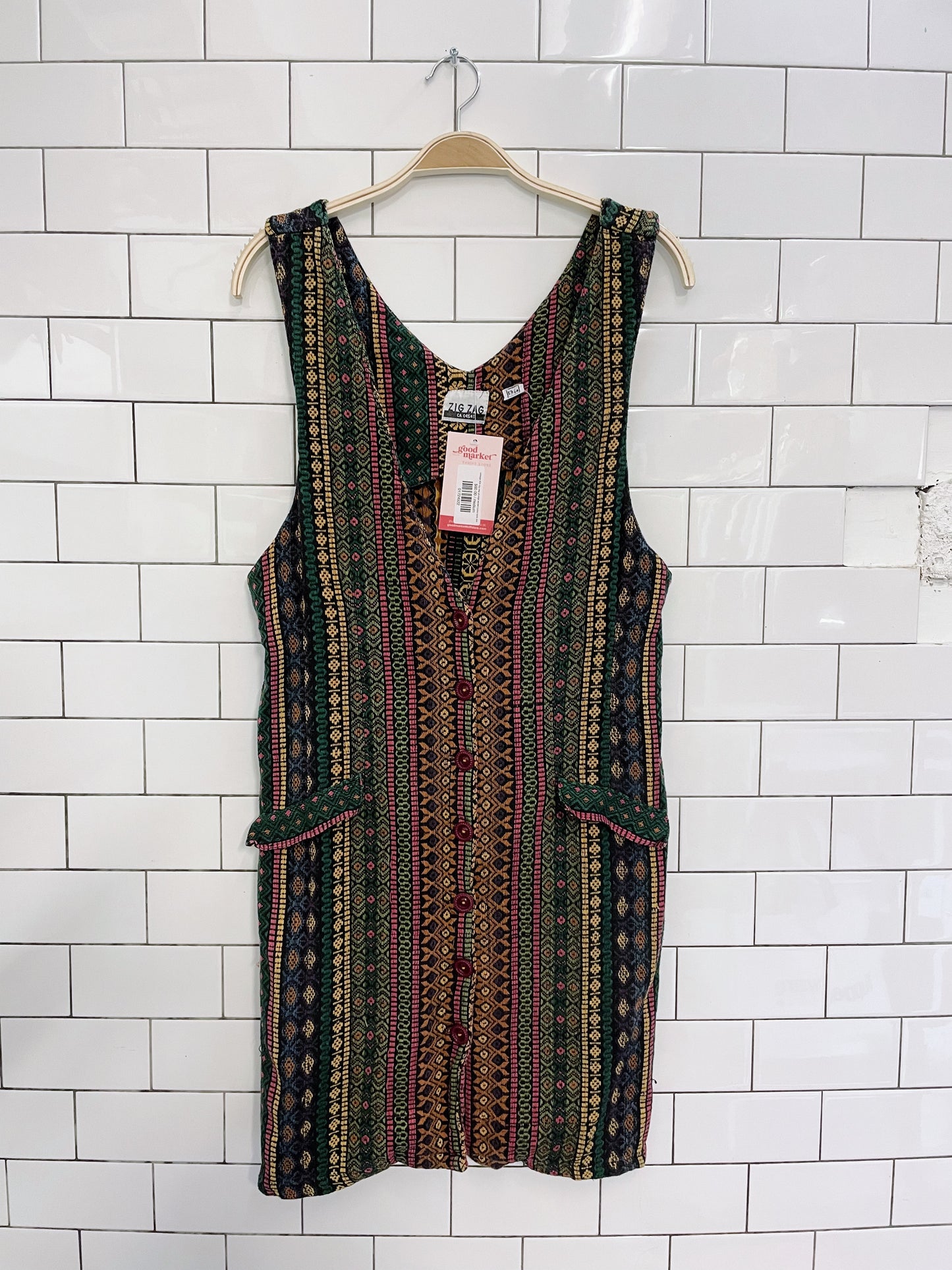 vintage 90s zig zag grunge woven boho tank dress